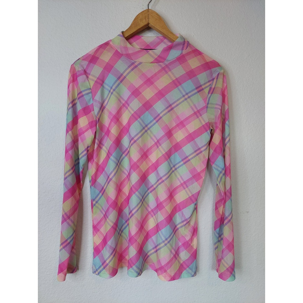 Sterling Kreek April Shower Plaid Long‎ Sleeve Top size  Small